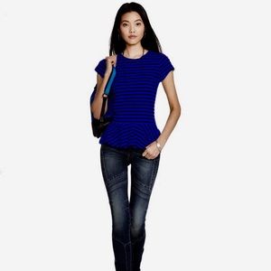 🔴Striped blue/black Peplum Top